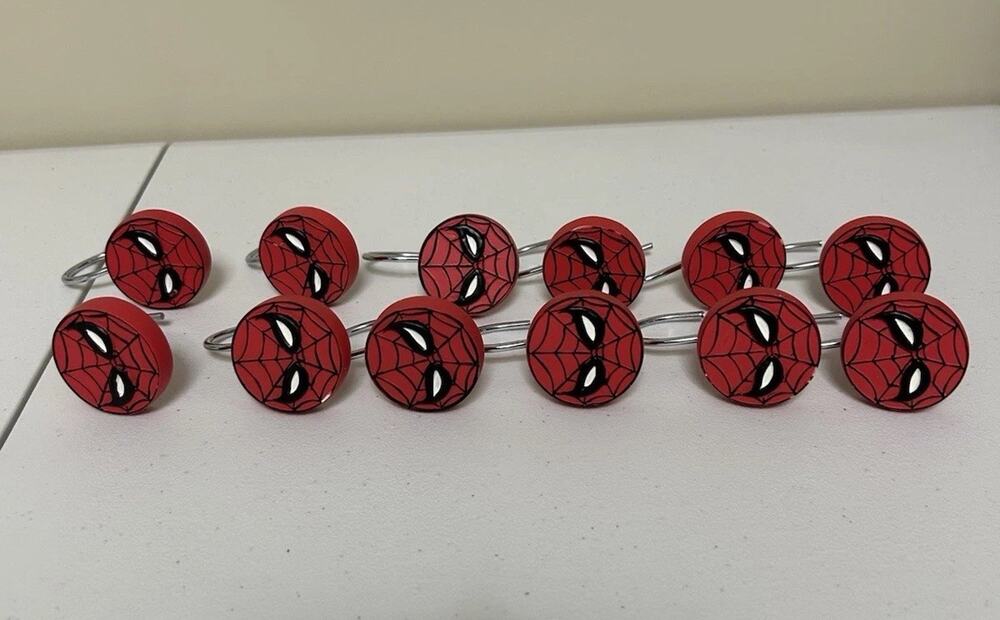 Real Spider-Man Shower Curtain Hooks Set Of 12 Marvel 2004 Made Of Resin